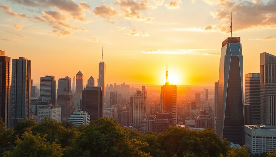 Sunset over a vibrant cityscape, ideal for remote workers.