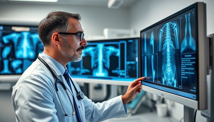 A healthcare professional examines X-rays for rheumatoid arthritis diagnosis.
