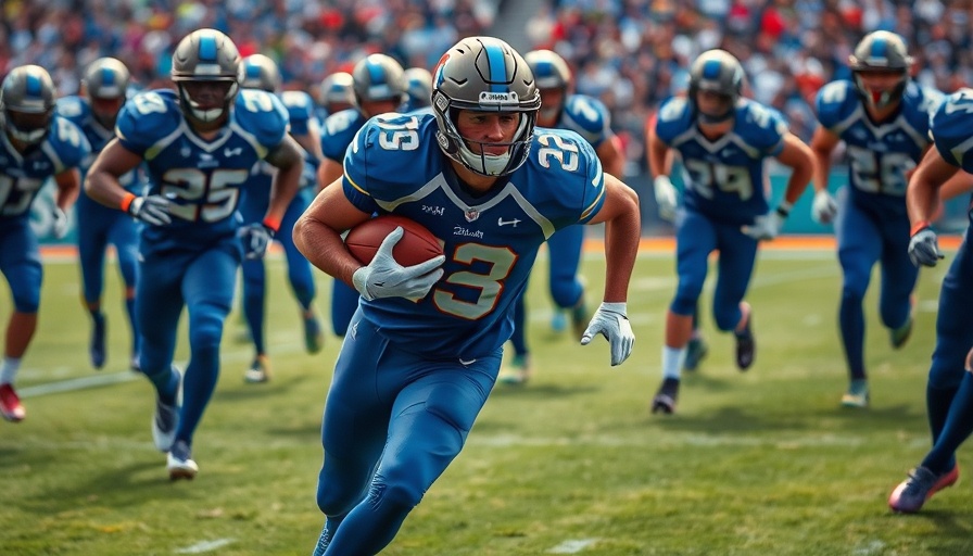 Dynamic football action on field, Fantasy football busts 2025.
