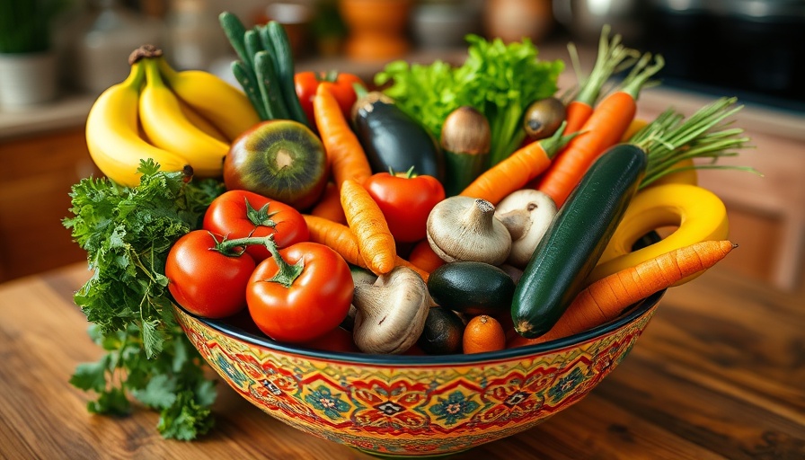 Assorted vegetables and fruits for budget-friendly vegetarian meals.