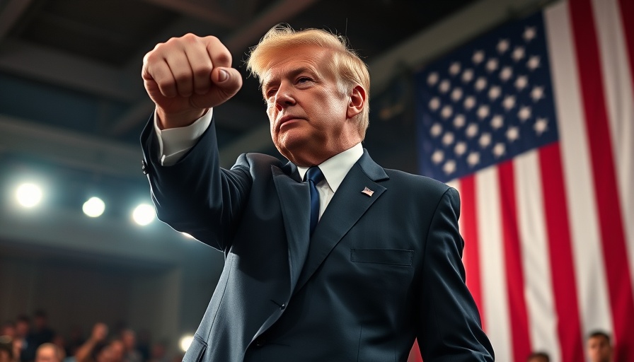 Political figure gesturing in front of an American flag, Trump sanctions EU officials DSA.