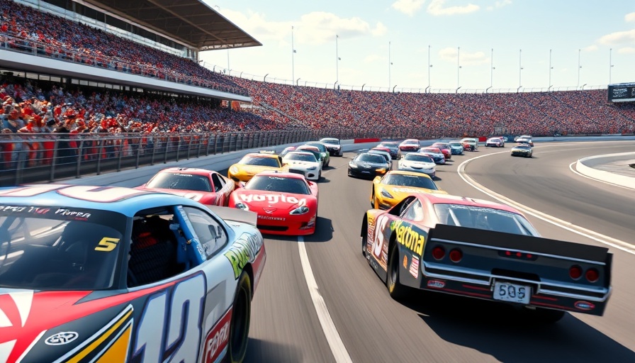 Exciting NASCAR race at Daytona with packed audience.