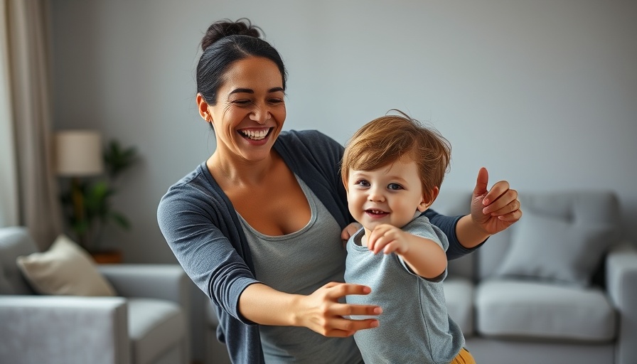 Happy mom and child in home fitness activity, Family Fitness Activities.