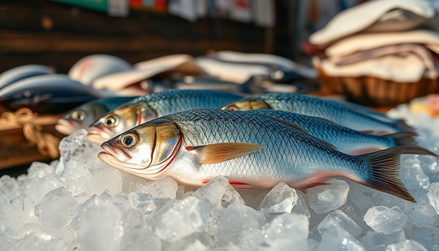 Freshly caught herring on ice highlighting omega-3 fatty fish intake benefits.