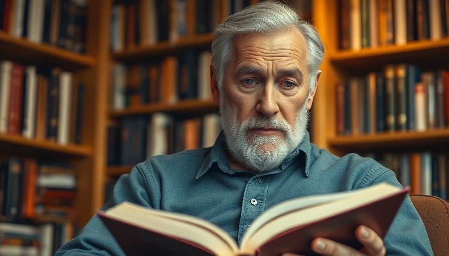 Older man reading book indoors promoting superagers cognitive health.
