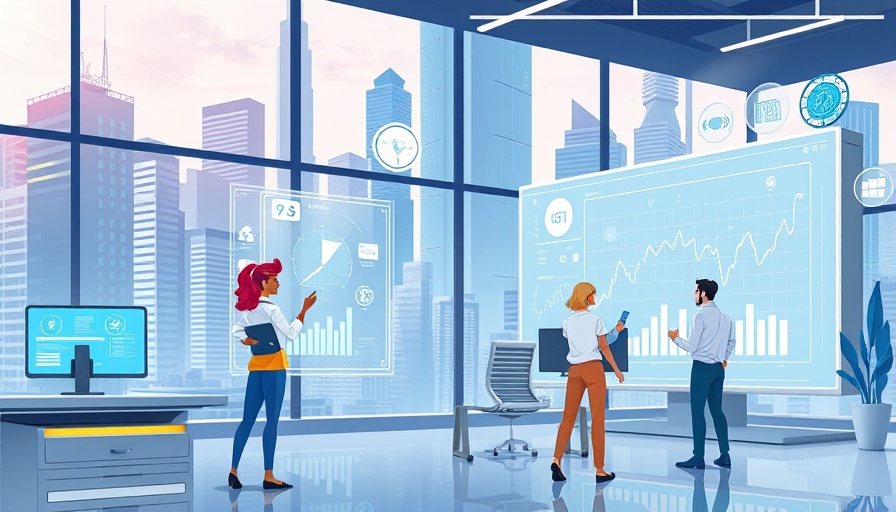 Virtual employees interacting with devices, future of work concept.