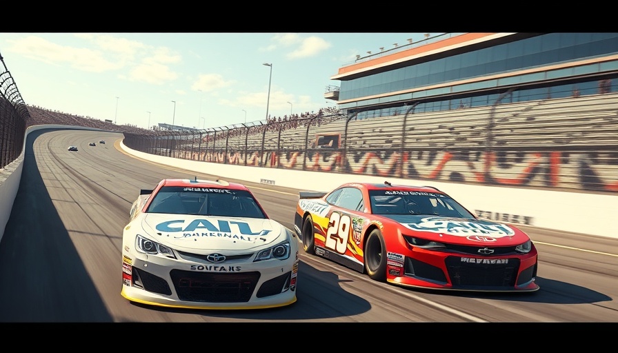 Cook Out Southern 500 NASCAR race with two cars speeding.