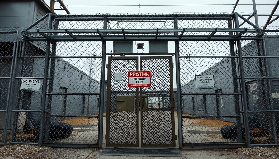 Prison gate with chain-link fence symbolizing mental health and incarceration.