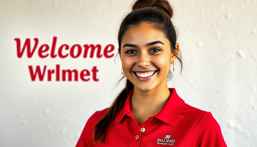 Ball State Women's Golf Graduate Assistant welcome graphic featuring a smiling woman in a red shirt.