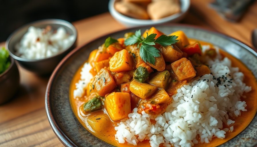 Delicious vegetable curry with rice, ideal for healthy eating tips for travelers.
