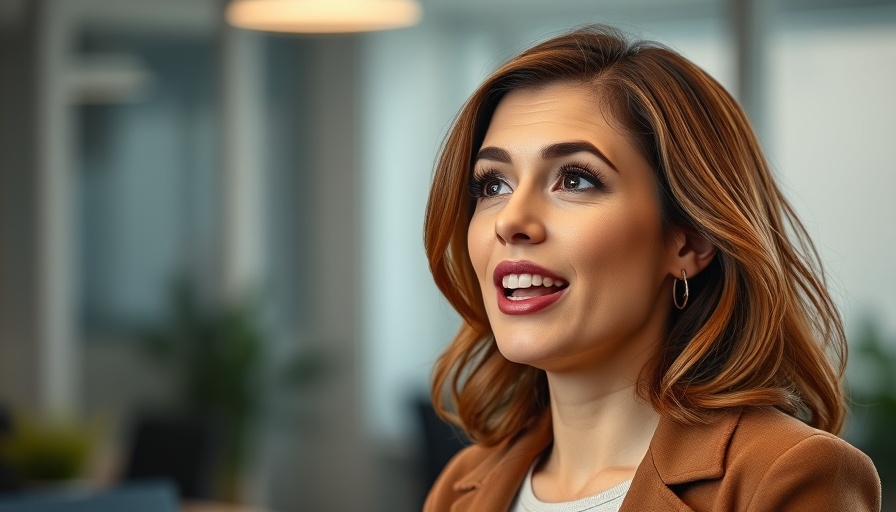 Confident woman speaking live about protecting mental health at work.