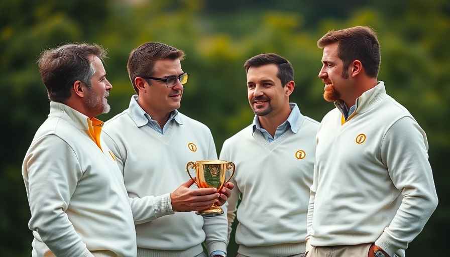 Ryder Cup 2025 European team sitting outdoors, discussing.