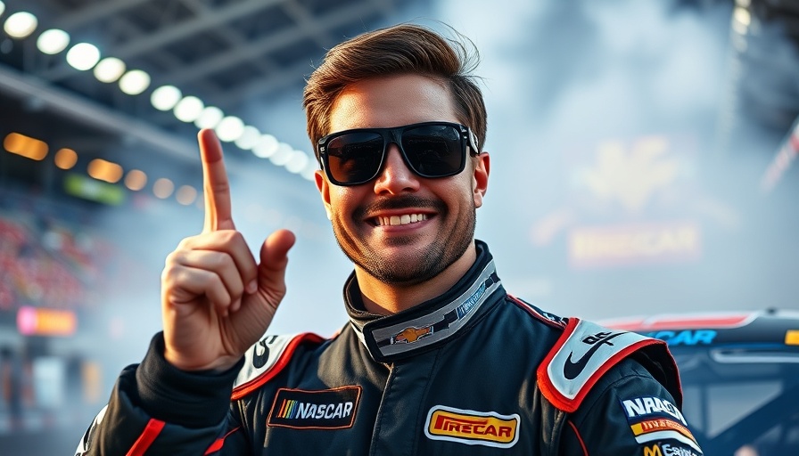 Confident NASCAR driver showing victory sign at NASCAR playoffs