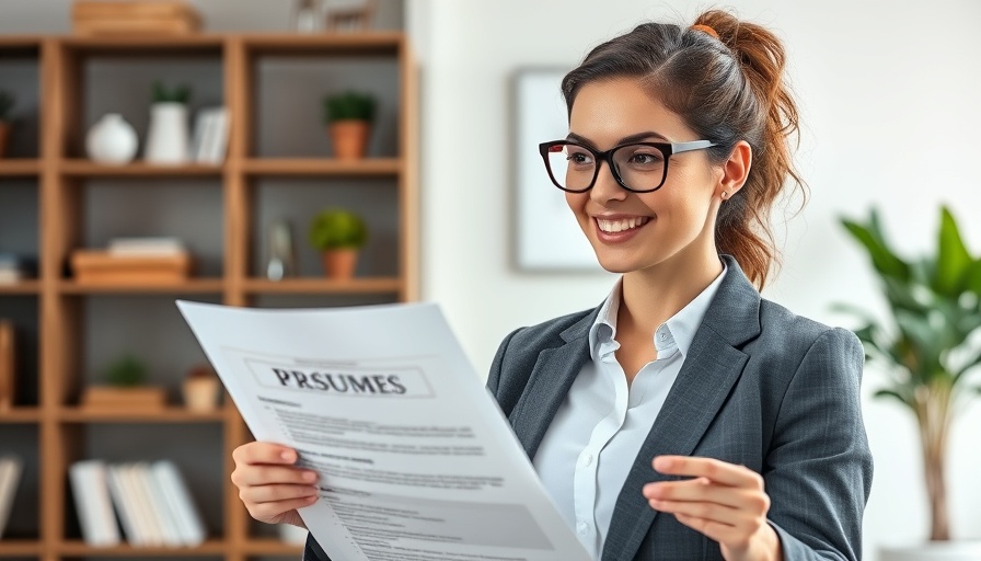 Engaged woman in office environment discussing resume, related to infinite workday burnout prevention.