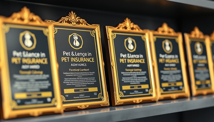 Awards for Best Pet Insurance for Young Pets displayed on shelf.