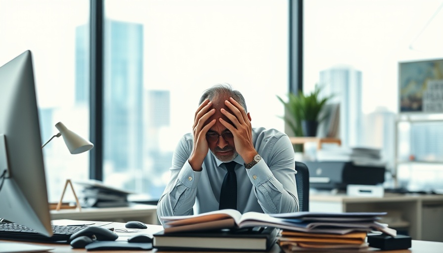 Office worker experiencing quiet quitting at a cluttered desk.