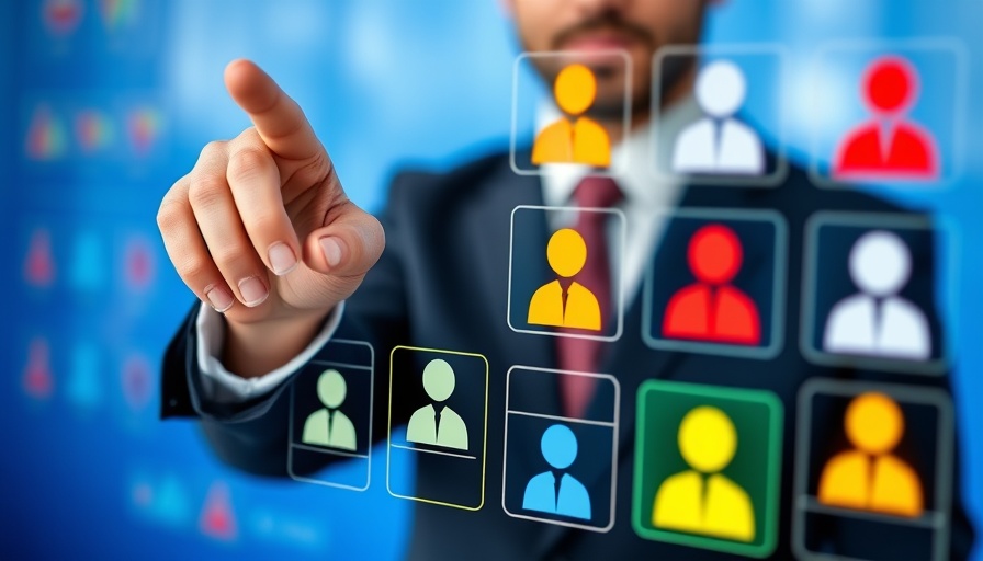 Businessman interacts with job search icons, four-day workweek in Lithuania concept.