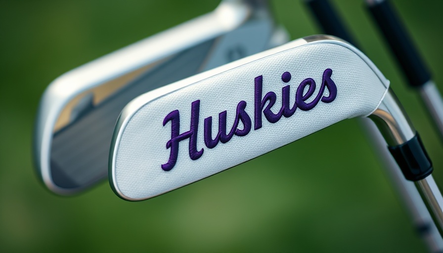 Huskies golf club cover and metal clubs; Washington men's golf.