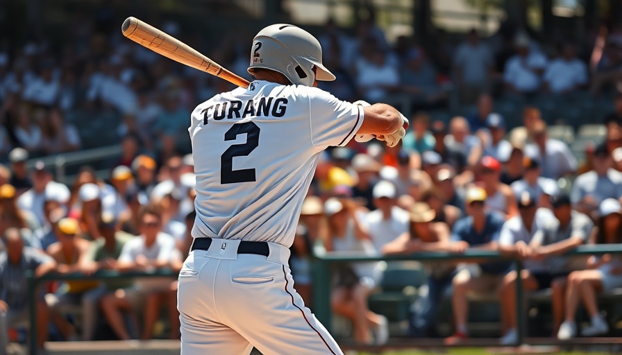 Milwaukee Brewers player swinging a bat at a game, fans in background.