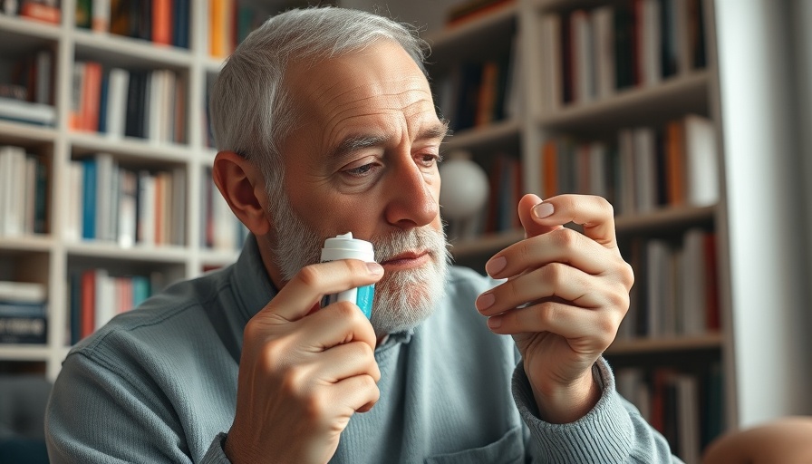 Senior using nasal spray in cozy home setting, related to COVID-19 risk reduction.