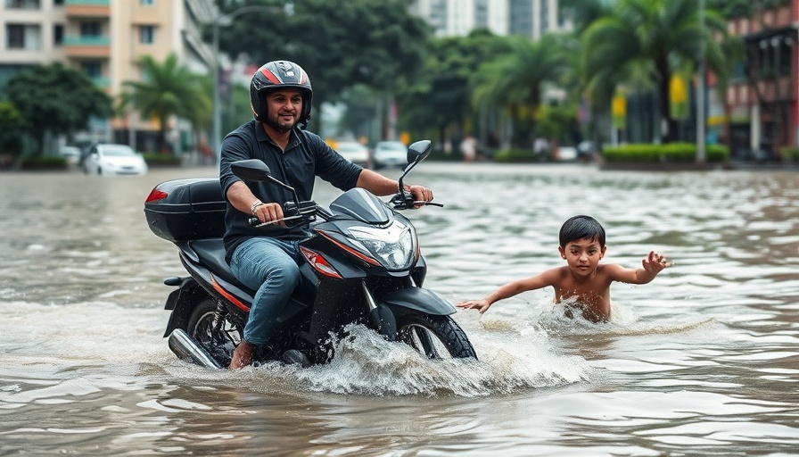 Flooded city street highlighting climate financing gap