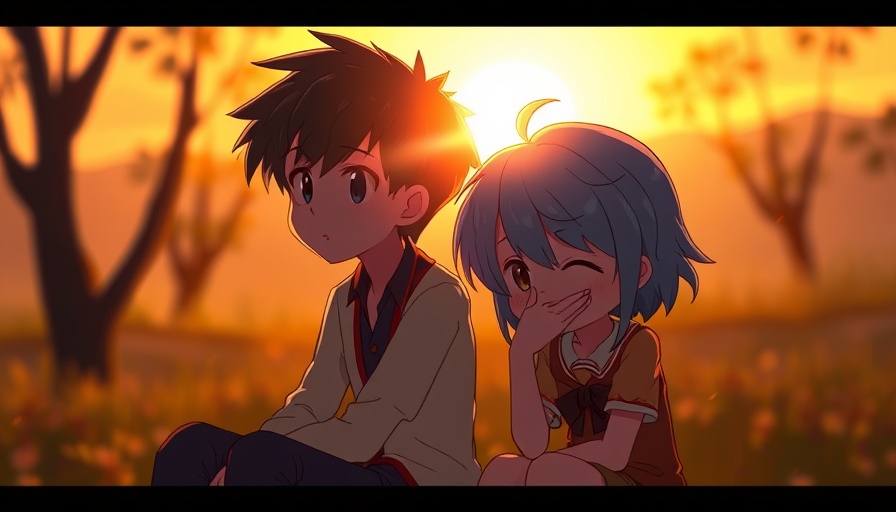 Two characters from Life Is Strange series in a thoughtful sunset scene.