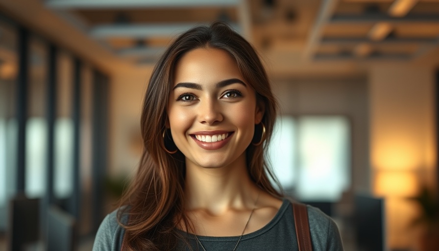Young woman smiling indoors, workplace safety insights context.