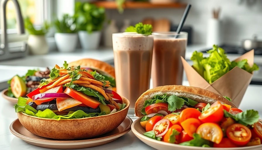 Colorful healthy vegetarian meals on display, promoting Healthy Vegetarian Living.