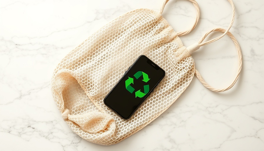 Eco-friendly mesh bag and phone illustrating circular retail initiatives.