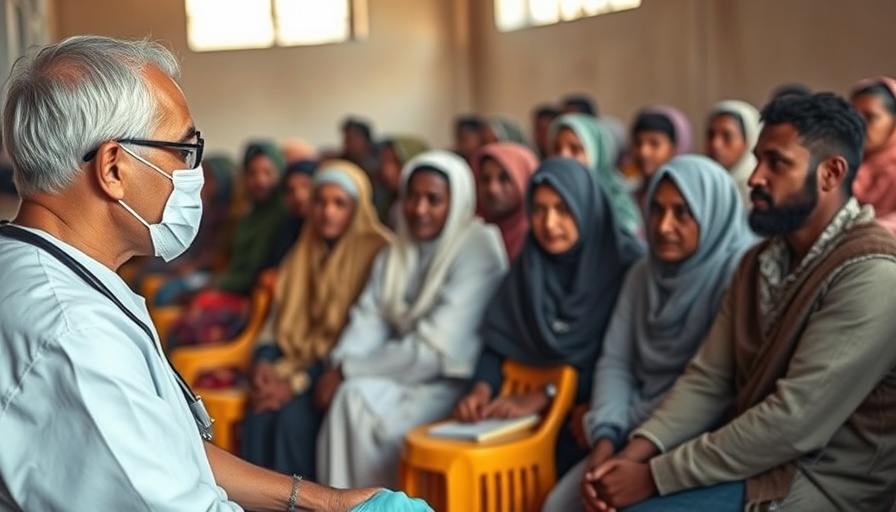 Young woman from aid organization speaking to people in Gaza about malnutrition.