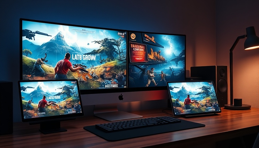Modern gaming setup on Macs showcasing vibrant video games.