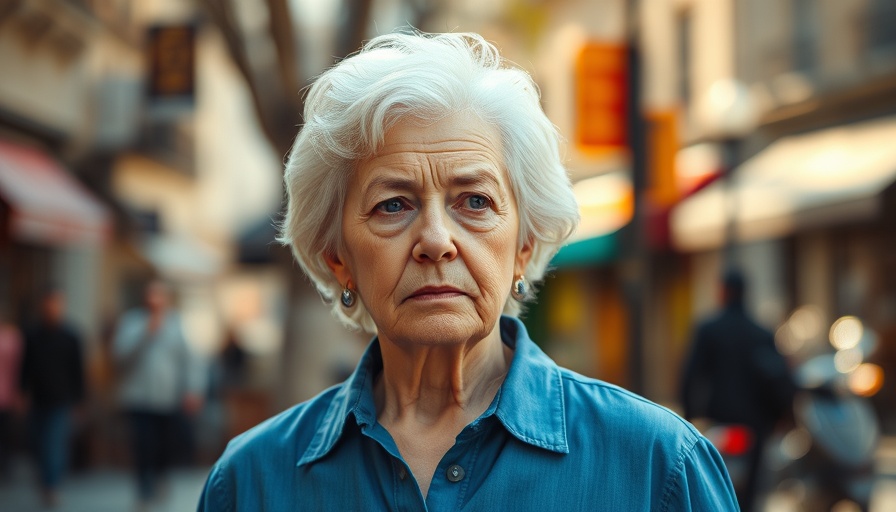 Older woman in blue shirt with serious expression outside for discipline tips.