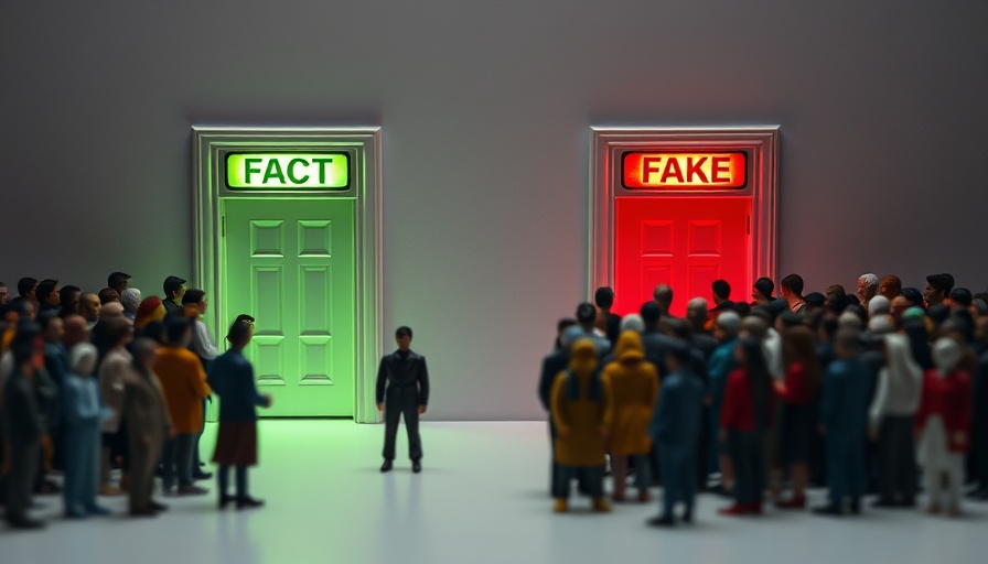 Symbolic decision-making scene of choosing fact over fake regarding climate sustainability.