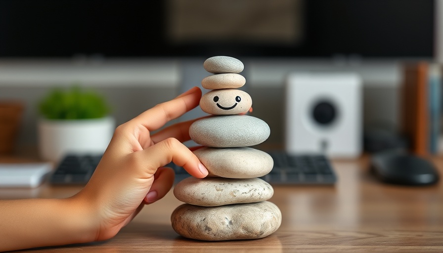 Smooth stones arranged with a happy face, symbolizing mental health openness in the workplace.
