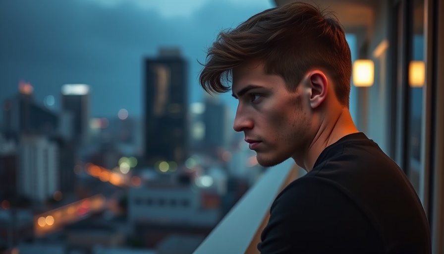 Young man deep in thought on balcony, autistic adults diagnosis disclosure