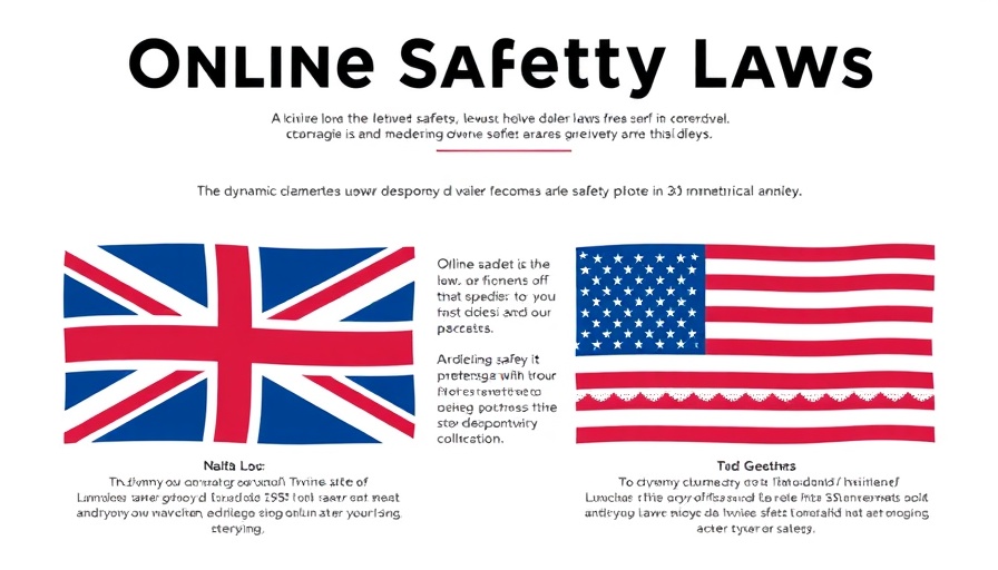 Graphic of online safety laws with UK and US flags, keeping kids safe online.