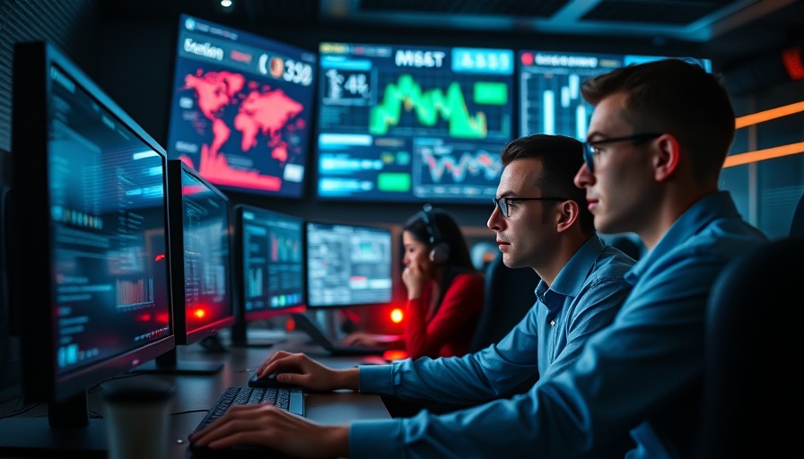 AI and employment future: professionals in a tech control room analyzing data.