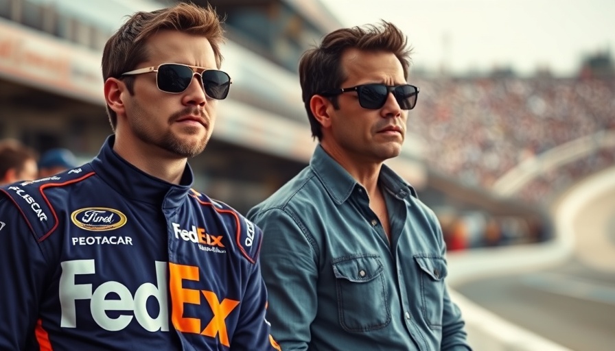 NASCAR event with two men discussing contingency plans.