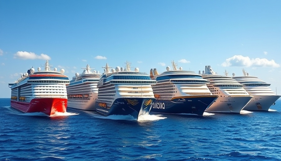 Colorful mega cruise ships sailing in open sea