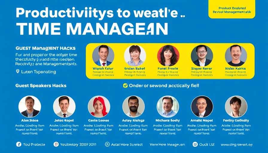 Event poster on productivity hacks with speaker details and event info.