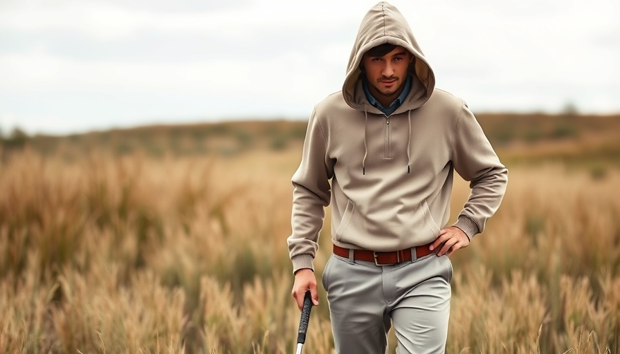 Casual golfer in beige outfit holding club in field - Forrester's Golf Revival