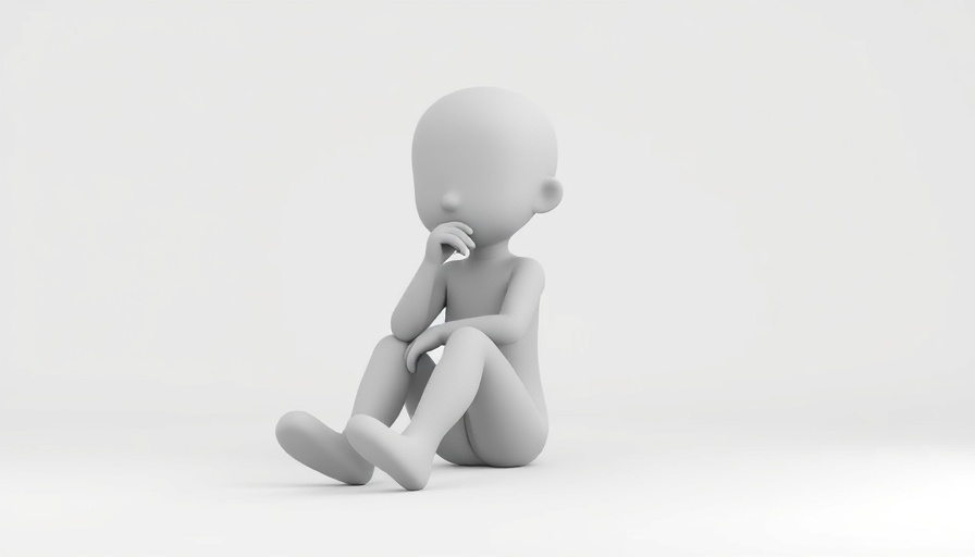 3D figure sitting contemplative, grayscale design, breath test technology.