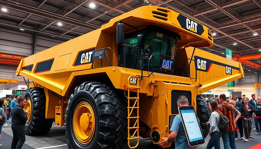 Caterpillar vehicle featuring GPS technology at expo related to Caterpillar Return-to-Office Policy.