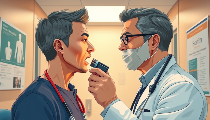 Doctor examines patient's throat to recognize throat cancer early.
