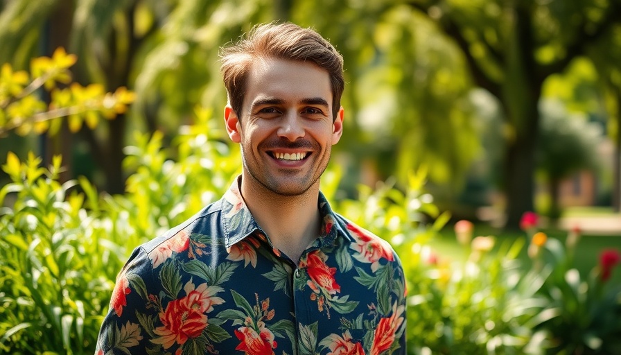 Zuid-Holland agricultural commissioner smiling in a floral shirt outdoors.