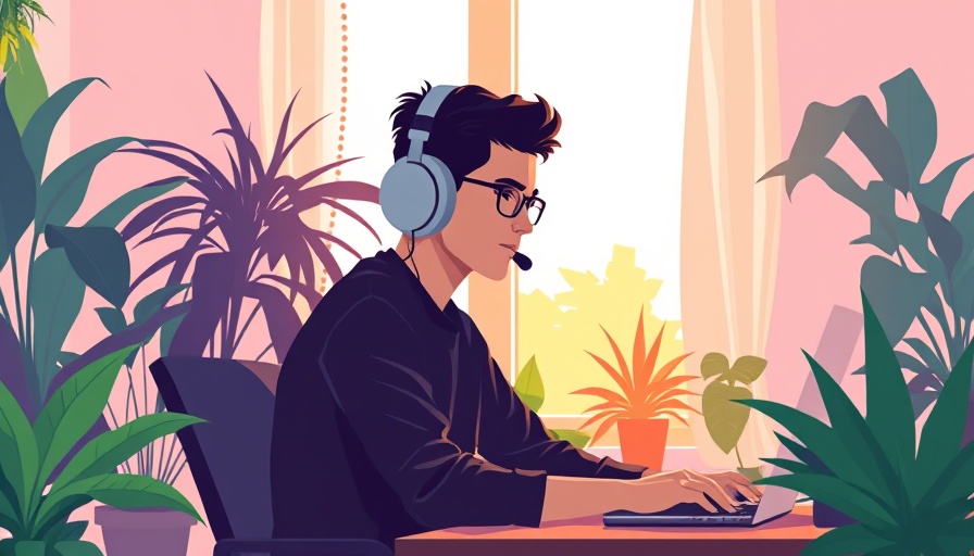 Young professional working from sunlit home office, cozy environment.