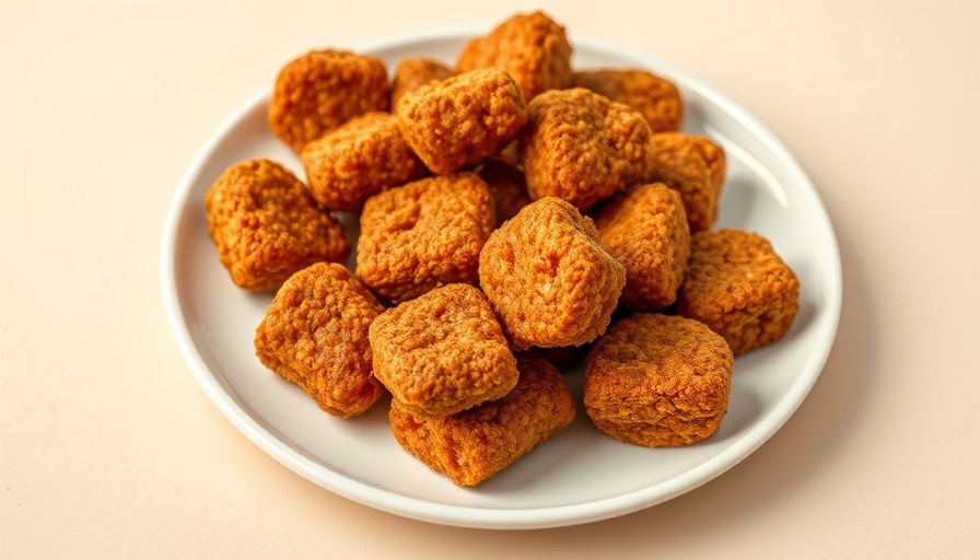 Golden seitan bites on a plate showcasing AH Terra Bio Seitan Bites.