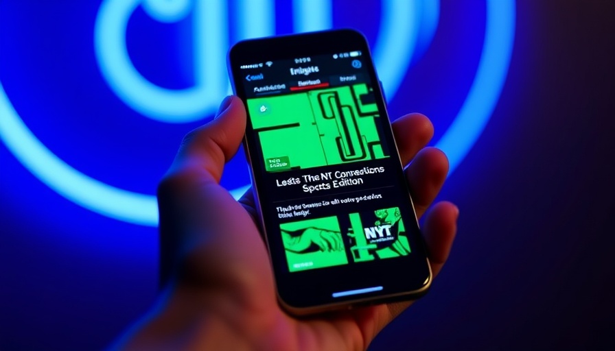Hand holding phone with NYT Connections Sports Edition app.