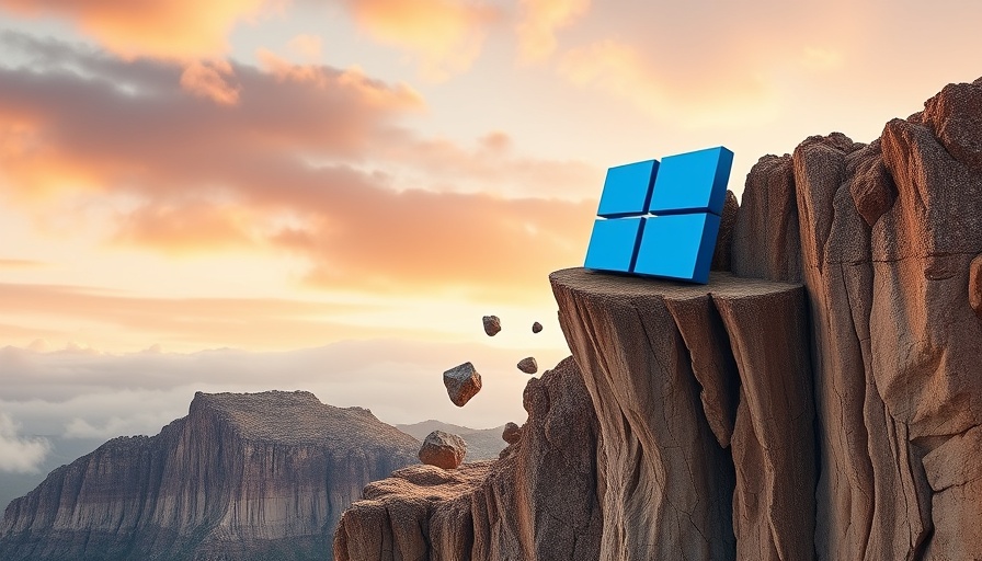 Windows 10 End of Life symbolized by logo on cliff edge.