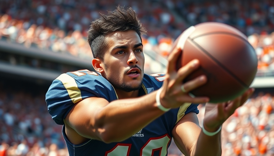 NFL player in action catching a football pass, photorealistic.